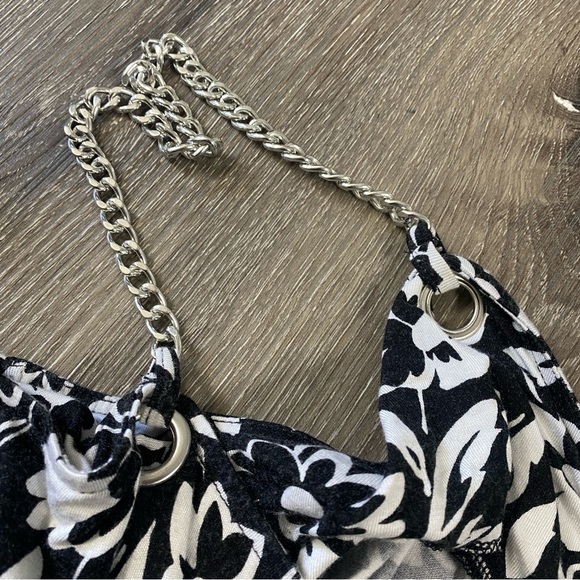 MICHAEL KORS Chain Link Straps Floral Sweatheart Peplum Wrap Blouse Womens Large - Picture 7 of 10